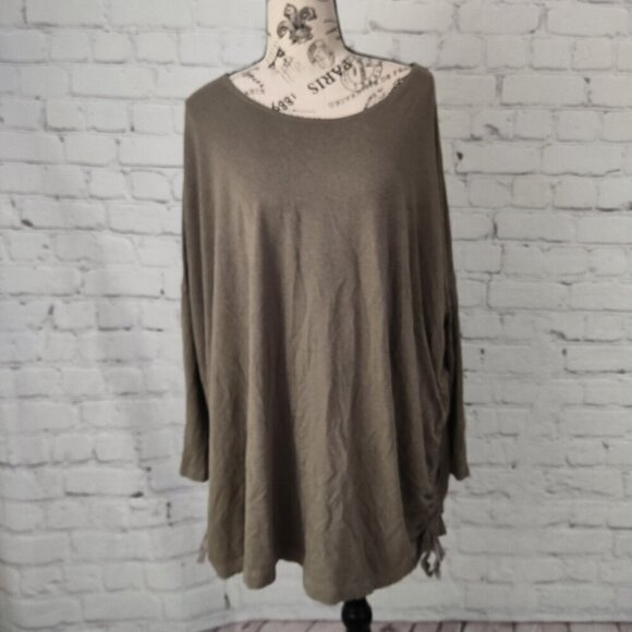 Bryn Walker Cinch Sides Long Sleeves Top Boat Neck Army Green Tunic Oversize M - Picture 8 of 9